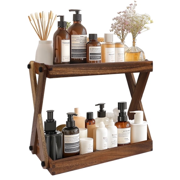 2 Tier Countertop Organizer, Wooden Shelf for Coffee Bar Accessories, Kitchen Spice Rack Organizer, Condiment Storage Caddy