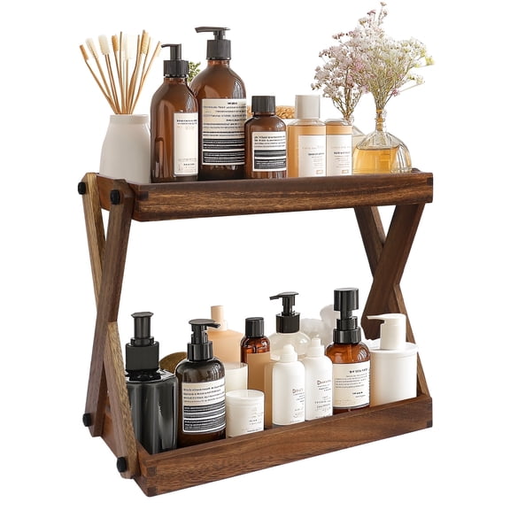 2 Tier Countertop Organizer, Wooden Shelf for Coffee Bar Accessories, Kitchen Spice Rack Organizer, Condiment Storage Caddy