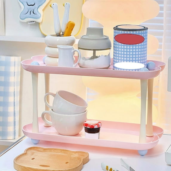 2 Tier Countertop Snack Organizer Tray Rack, Plastic Candy and Tea ...