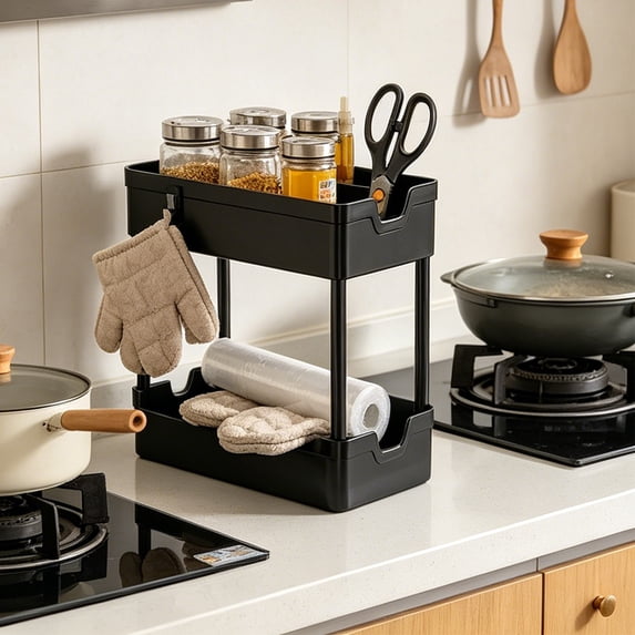 2 Tier Countertop Storage Organizer, 12cm Wide Narrow Bathroom Vanity Shelf for Skincare Towel Cosmetic Storage