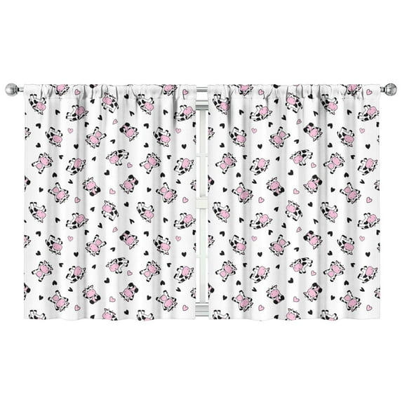2 Tier Cow Print Curtains for Kitchen - Cute Highland Cow Design, Semi-Sheer Farmhouse Window Panels, 42x54 Inch, Machine Washable