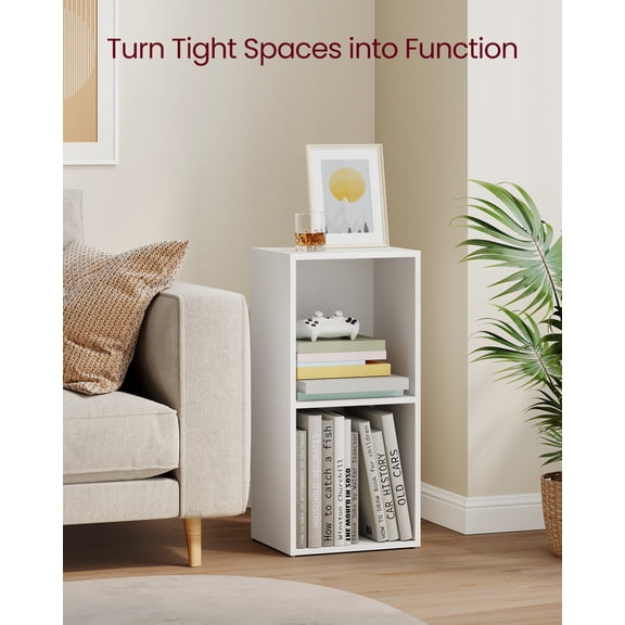 2-Tier Cube Bookcase, Open Shelf Organizer for Living Room, Office, Space-Saving Corner Design, Easy Assembly, White