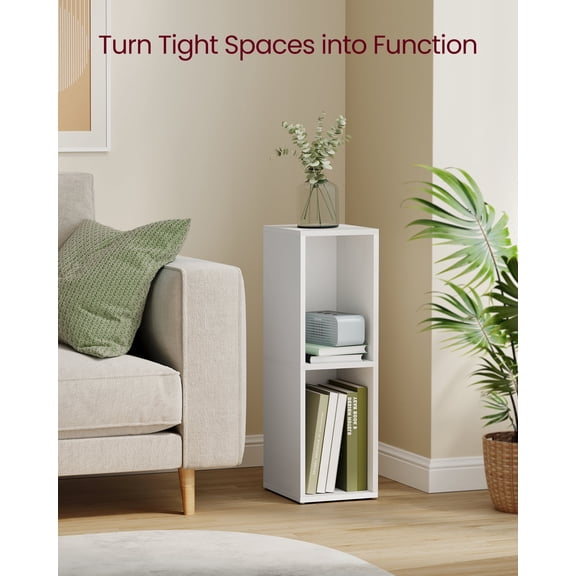 2-Tier Cube Bookcase, Open Shelf Organizer for Living Room/Office, Space-Saving Corner Design, Tool-Free Assembly, White