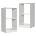 thumbnail image 1 of 2-Tier Cube Bookcase Set of 2, Wooden Cubby Storage Organizer with Anti-toppling Device, Small Book Shelf for Small Spaces, White Bookshelf, Modern Display Shelves for Living Room, Bedroom, 1 of 9