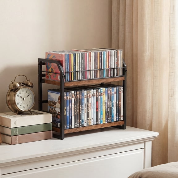 2 Tier DVD Storage Rack CD Shelf Holder Display Store Up to 56 DVD Display Organizer Tower for Music Enthusiast and Collection