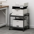 thumbnail image 1 of 2 Tier Under Desk Printer Stand with Storage, 20 Inches Deep Large Printer Table with Height Adjustable Shelf, Rolling Printer Cart with Wheels for Home Office - Black, 1 of 6