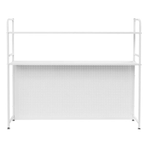 2-Tier Desktop Bookshelf, Iron H-Shaped Desk Organizer with 3 Hooks & Back Grid, for Study Office Dorm