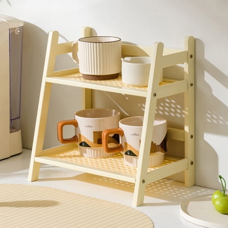 2-Tier Desktop Organizer Wooden Storage Rack for Office Desk Organization Kitchen Countertop Shelf Dormitory Clutter Management(Beige)