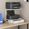 thumbnail image 1 of 2-Tier Desktop Printer Stand with Fabric Drawer, Prtiner Table with Storage Shelf, Desk Organizer for Home Office,3D Printer,Fax Machine,Scanner, 17.3"x11.8" White, 1 of 14