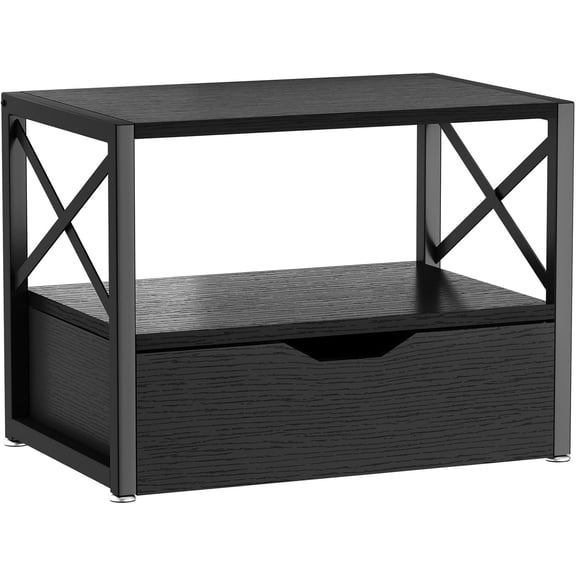 2 Tier Desktop Printer Stand,Multi-Purpose Desk Organizer,Wooden Printer Stand with Drawer Storage for Folders,Books,for Fax Machine, Scanner,Home Office,Black