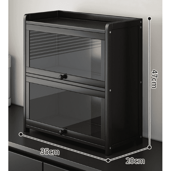 2 Tier Desktop Storage Cabinet with Smoke Transparent Flip Doors,Countertop Cup & Mug Organizer Rack,for Kitchen & Office (Black )