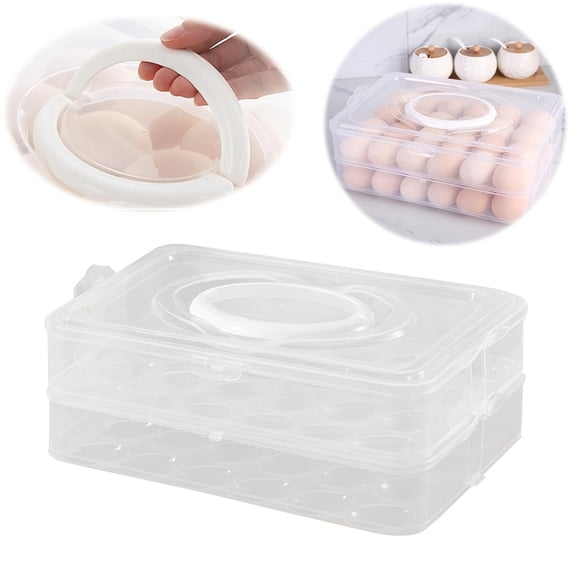 2 Tier Deviled Egg Containers With Lid - 48 Egg Stackable Plastic Egg Tray, BPA-Free Egg Holder With Handle For Refrigerator, Easter Party, Kitchen(White)