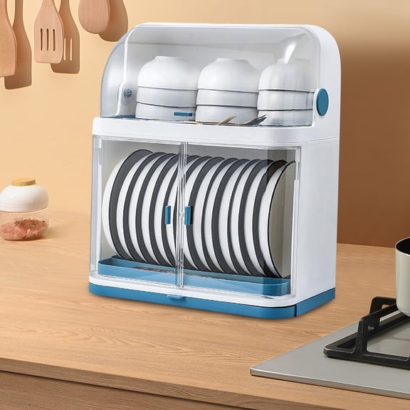 2-Tier Dish Drainer with Clear Dust Cover - Large Capacity, Removable Drip Plate, for Efficient Kitchen Organization