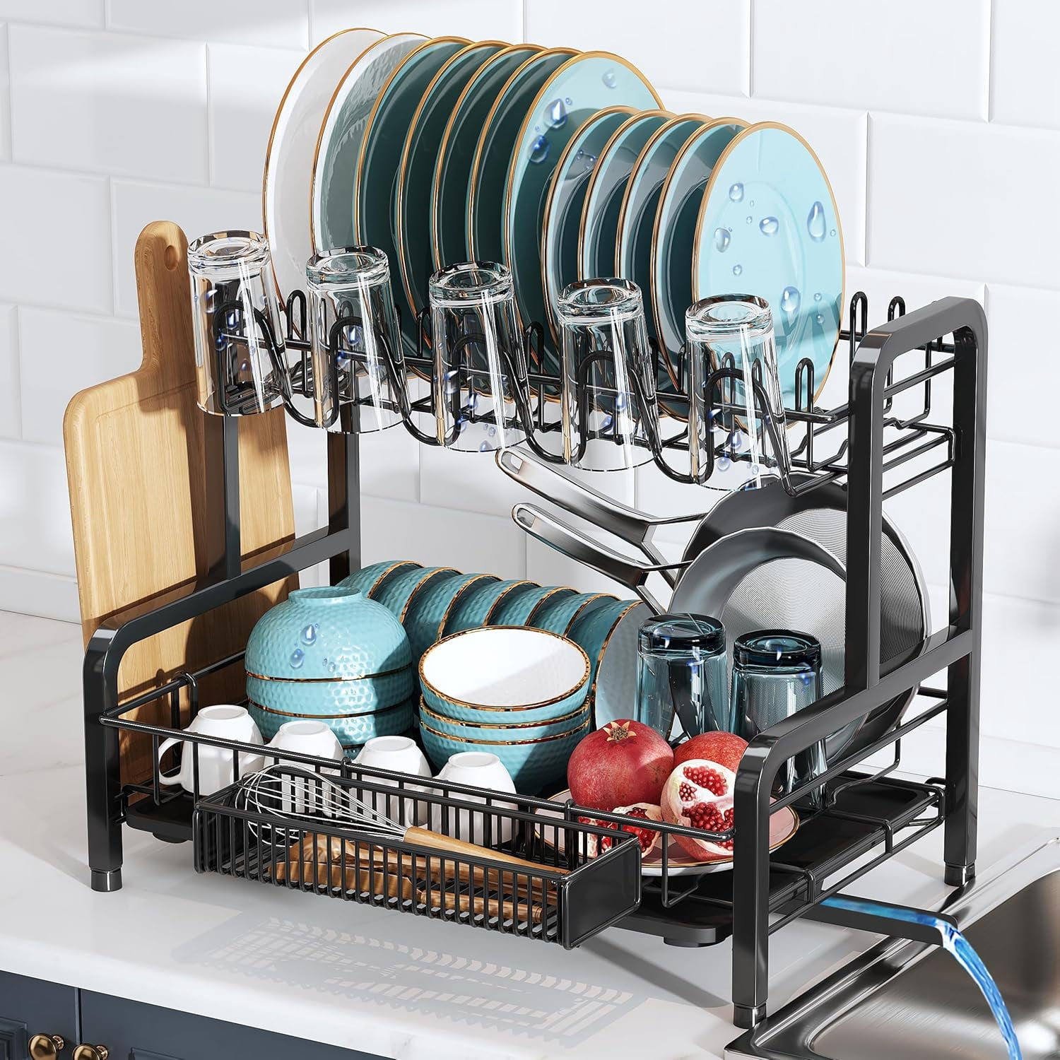2 Tier Dish Drainers Drying Rack for Kitchen Counter Large Stainless ...