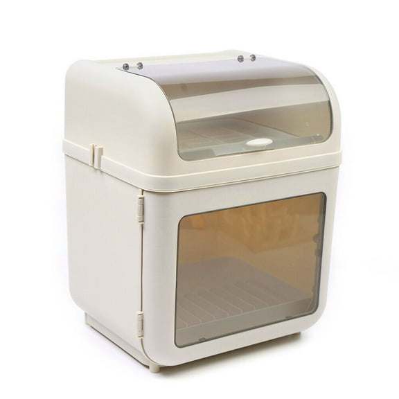 2-Tier Dish Drying Rack, Cup Dish Storage Box and Drain Board with Lid Cover, Kitchen Bottle Dryer Holder with Pot Lid Rack and Hook, 12.9 x 10.6 x 16.1in Counter Plate Cup Tray Cutlery Drainer