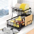 thumbnail image 1 of 2-Tier Dish Drying Rack, Dish Racks for Kitchen Counter, Stainless Steel Dish Drainer with Drainboard, Cutlery Holder, Cup Rack and Cutting Board Holder, Space-Saving Kitchen Organizer, 1 of 7