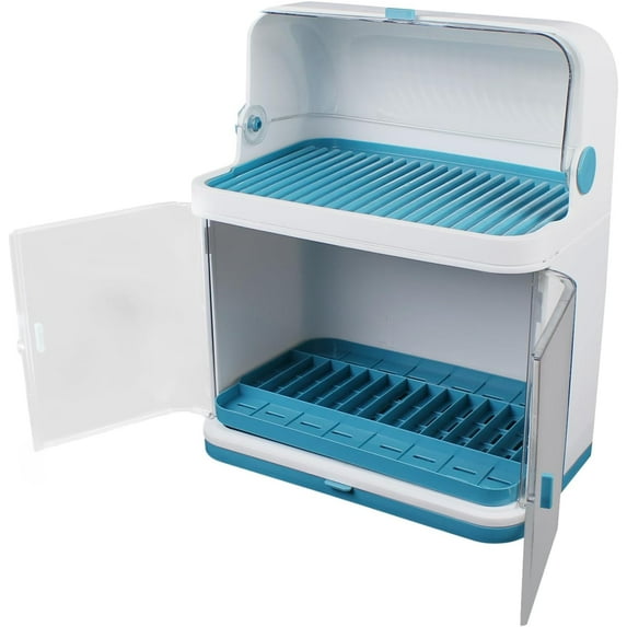 2 Tier Dish Drying Rack Drain Board with Lid Cover, Drain Board with ...