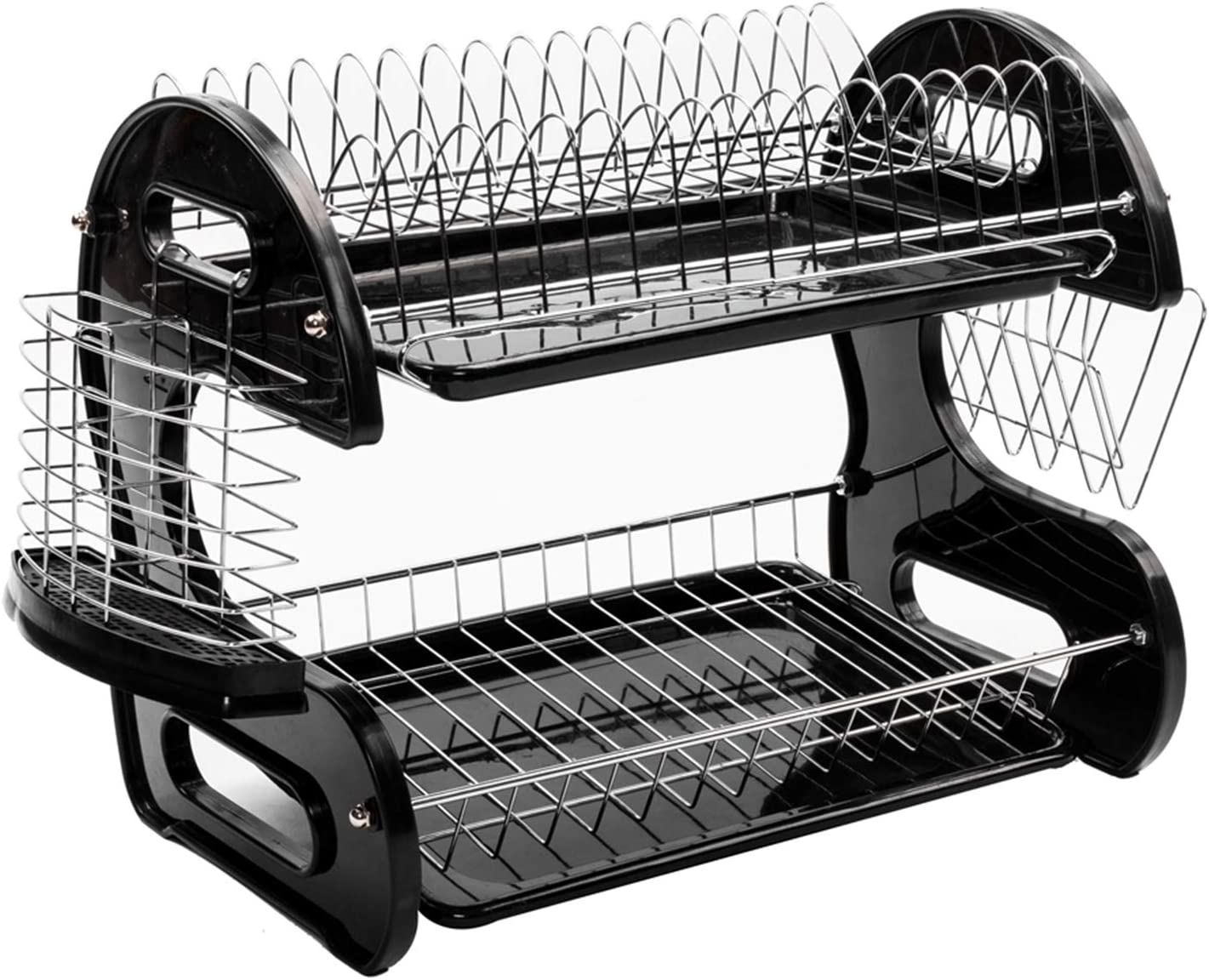 2-Tier Dish Drying Rack With Drainboard | Large Black Dish Drainer For Countertop, Utensil & Cup Holder