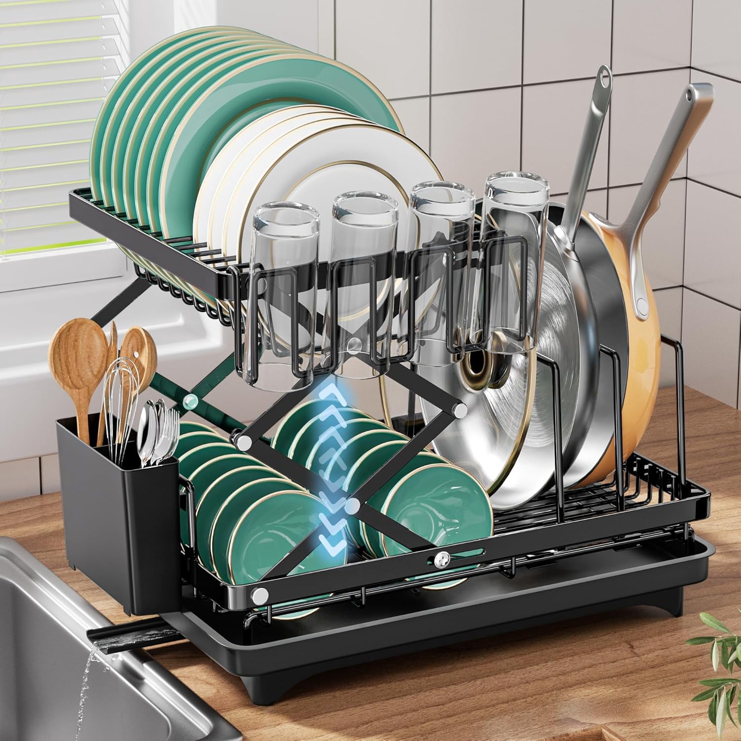 2 Tier Dish Drying Rack, Expandable Dish Racks for Kitchen Counter ...
