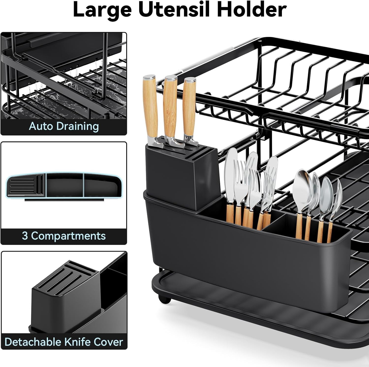 Rectangle Dish Rack Counter 2 Tier Dish Drying Rack, Expandable Two Tier Dish Rack for Kitchen ...