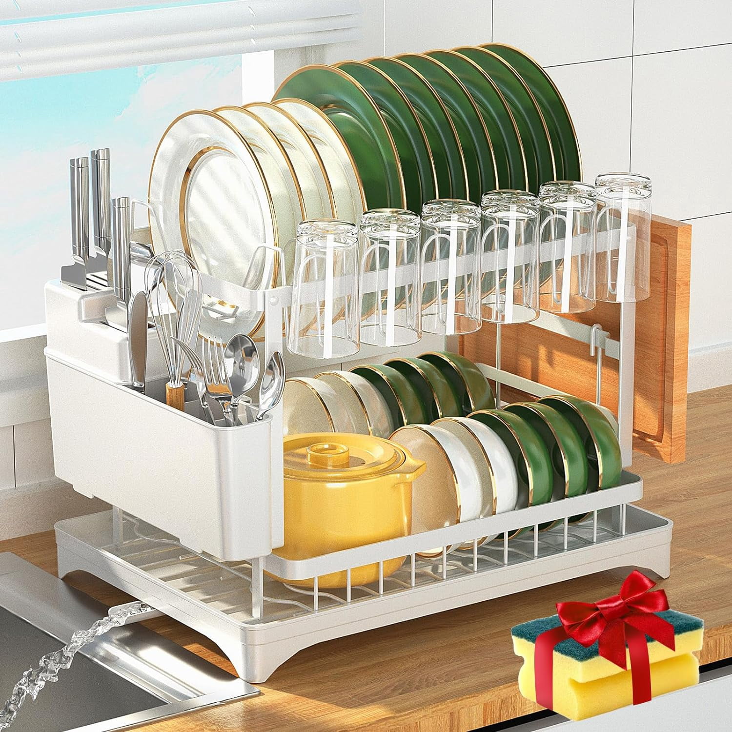 2 Tier Dish Drying Rack for Kitchen Counter, Dish Drainers with ...