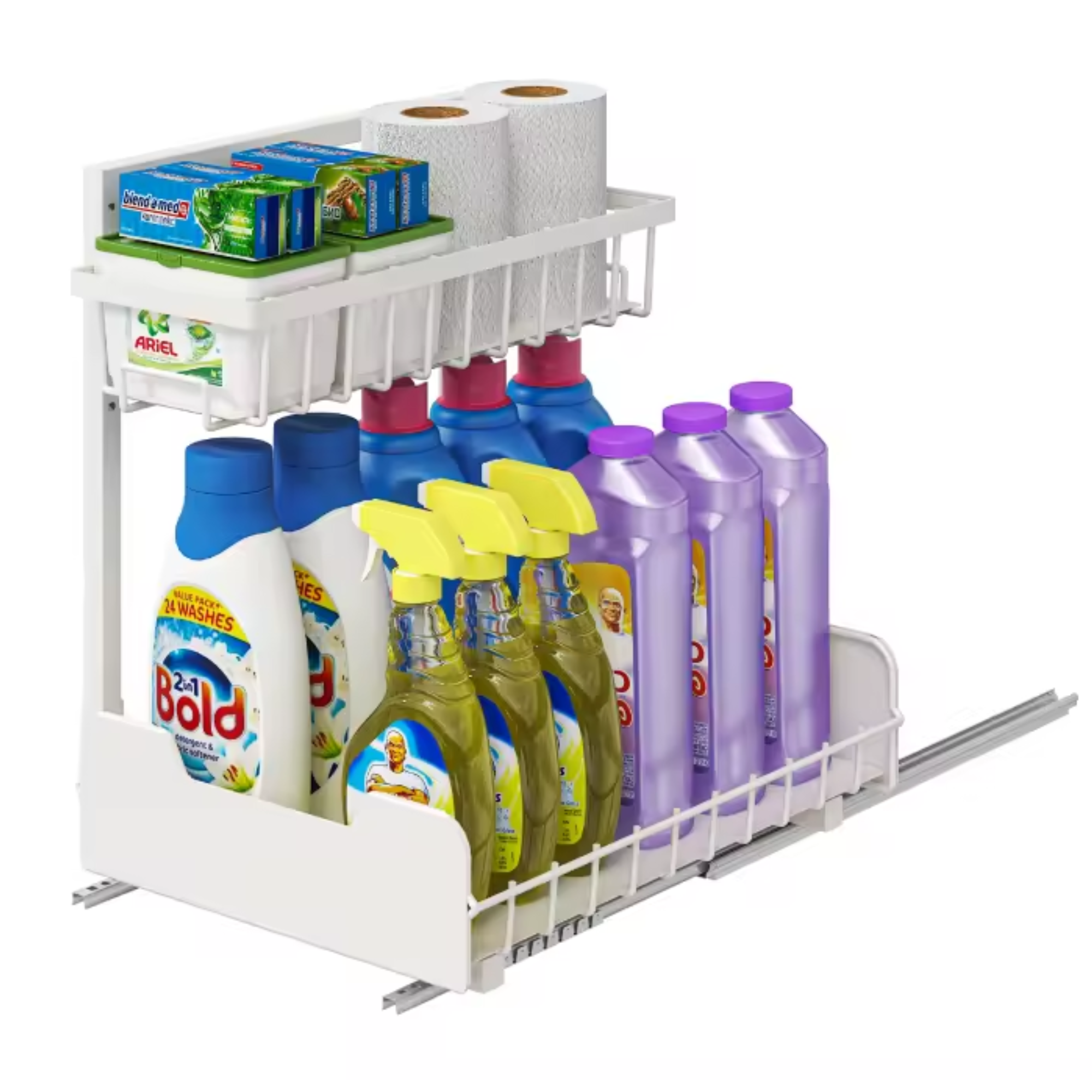 EARTHMOUNT 2 Tier Under Sink Pull Out Organizer with Smooth Ball Bearing Slides, Adjustable Height Expandable Cabinet Storage for Kitchen & Bathroom