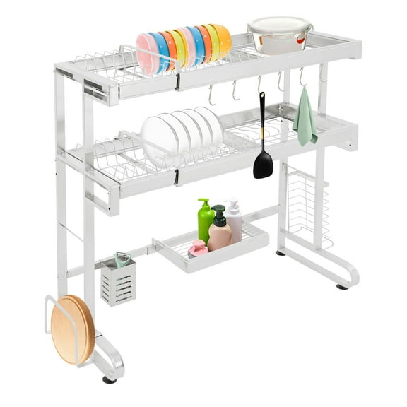 2-Tier Dish Drying Rack Over Sink Dish Drying Rack, Stainless Steel Expandable Over Kitchen Sink