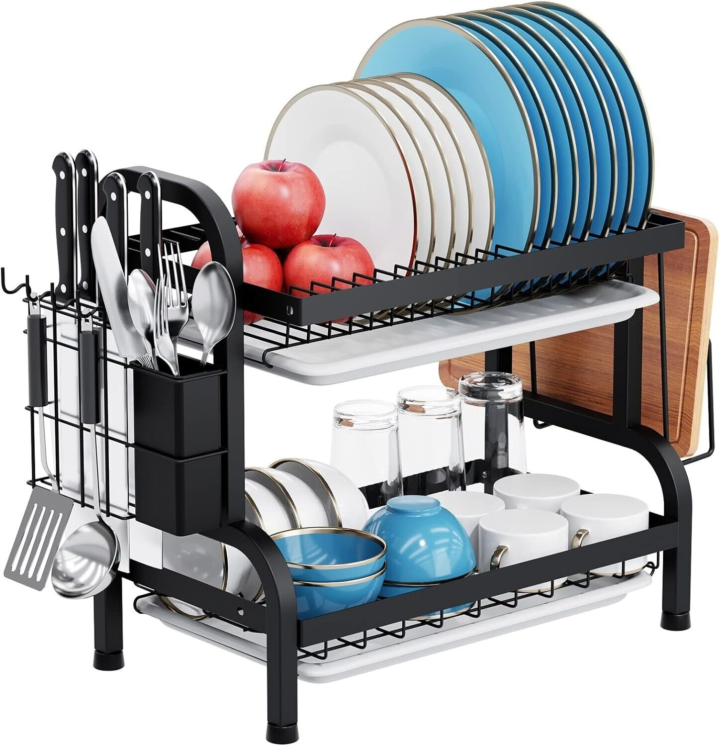 2 Tier Dish Drying Rack Over Sink Steel Kitchen Holder Drain Board Set ...