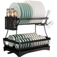 thumbnail image 1 of Dish Drying Rack for Kitchen Stainless Steel Dish Drainer with Water Tray Cutlery Holder Drainboard, Black, 1 of 8