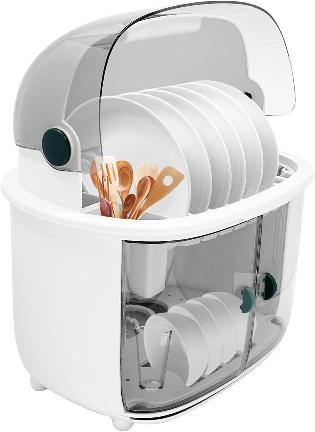 2-Tier Dish Drying Rack with Clear Dust Cover and Drip Tray, Countertop ...