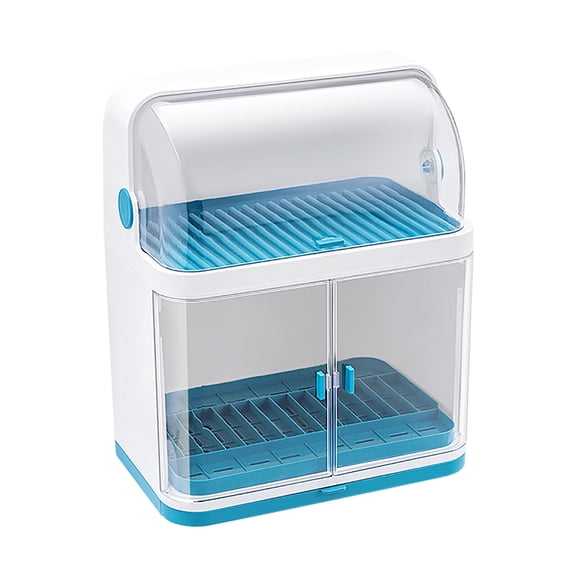 Shangmakel 2 Tier Dish Racks with Lid Cover for Kitchen Counter Plastic Kitchen Cabinet Organizer Dish Drying Rack Utensil Holder Plates Bowls Saving Space