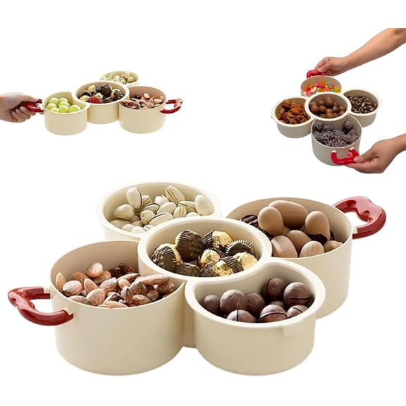 2-Tier Divided Serving Platter with Handle - Stackable Multifunctional Fruit Vegetable Tray with Drain Basket, Double Layer High-End and Exquisite Dried Fruit Platter for Parties, Kitchen (A)