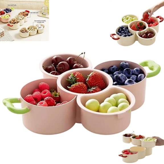 2-Tier Divided Serving Platter with Handle - Stackable Multifunctional Fruit Vegetable Tray with Drain Basket, Multifunctional Snack Candy Dried Fruit Display, Candy Box, and Snack Display Tray