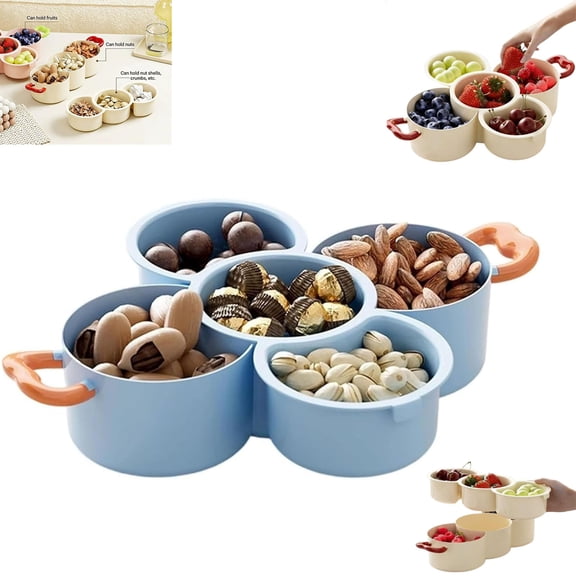 2-Tier Divided Serving Platter with Handle - Stackable Multifunctional Fruit Vegetable Tray with Drain Basket, Multifunctional Snack Candy Dried Fruit Display, Candy Box, and Snack Display Tray