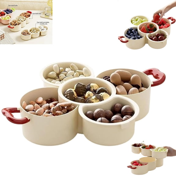 2-Tier Divided Serving Platter with Handle - Stackable Multifunctional Fruit Vegetable Tray with Drain Basket, Multifunctional Snack Candy Dried Fruit Display, Candy Box, and Snack Display Tray