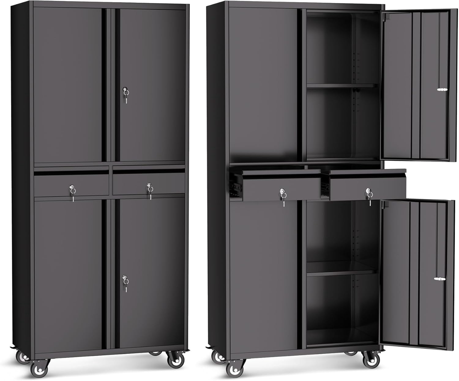 2 - Tier Drawer Steel Storage & File Cabinet with Locking System and Wheels - Ideal for Home Office & Garage, 120KG Load - Bearing Capacity