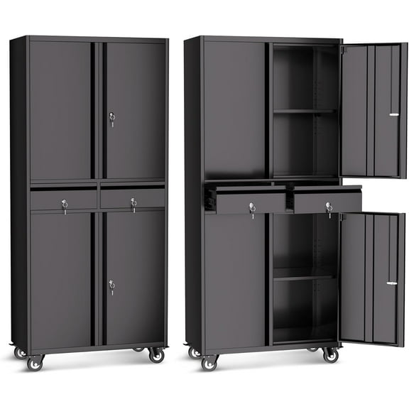 2 - Tier Drawer Steel Storage & File Cabinet with Locking System and Wheels - Ideal for Home Office & Garage, 120KG Load - Bearing Capacity