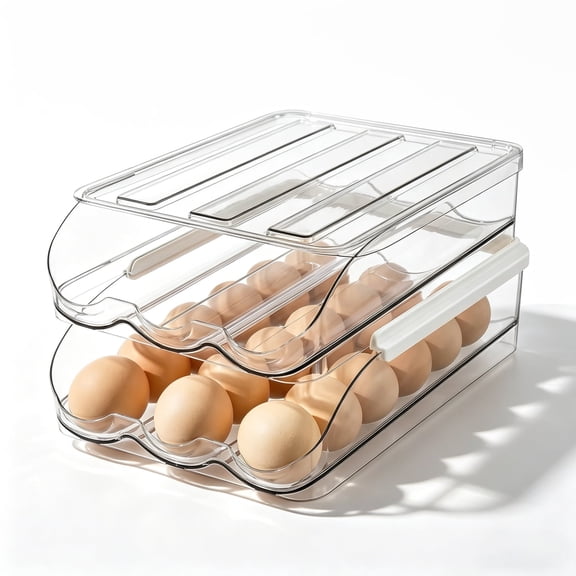 2 Tier Egg Holder, Clear Plastic Stackable Storage Bin with Lid, Large Capacity Organizer for Refrigerator and Countertop, Sturdy Container to Store 36 Eggs for Kitchen Use
