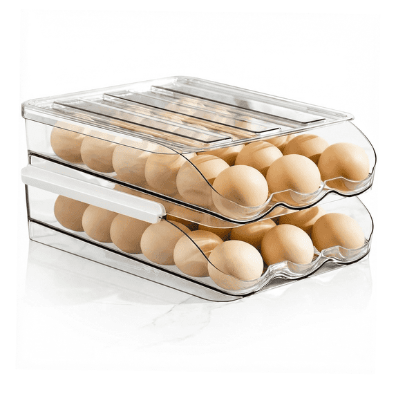 36-Count 2-Tier Rolling Egg Holder, Clear Plastic Stackable Egg Container with Lid