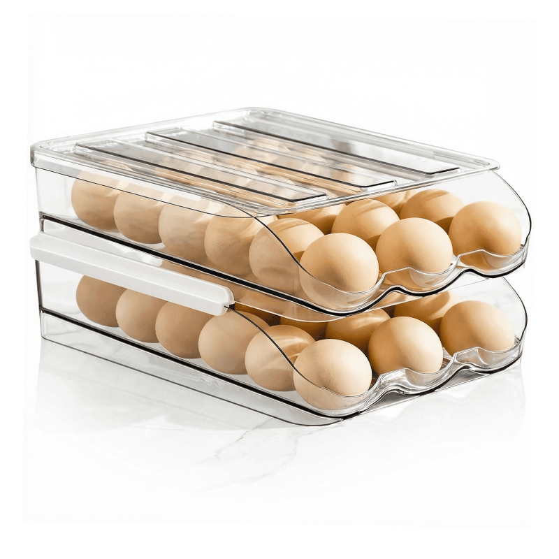 36-Count 2-Tier Rolling Egg Holder, Clear Plastic Stackable Egg Container with Lid