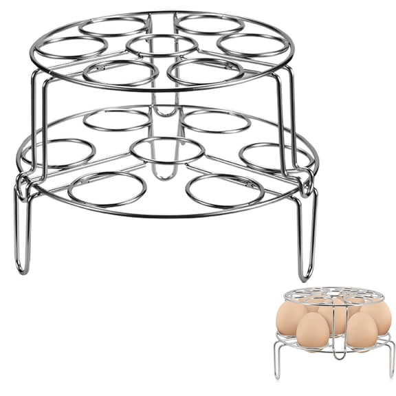 2 Tier Egg Steamer Rack, Stainless Steel Trivet for Pressure Pot, Steamer Basket for Pot Holds 14 Eggs, Egg Holder for Boiled Eggs, Multi Function Cooling Rack Steaming Rack, Dia 17.5cm H 5.5cm