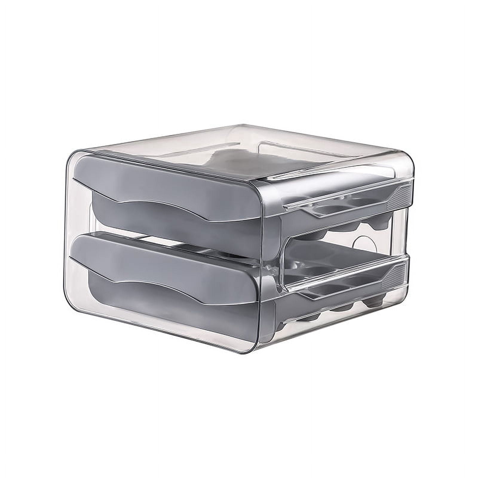 2-Tier Egg Storage Container for Refrigerator, Stackable Clear Plastic Egg Holder with Drawer, Holds 32 Eggs, Space Saving Fridge Organizer with Lid