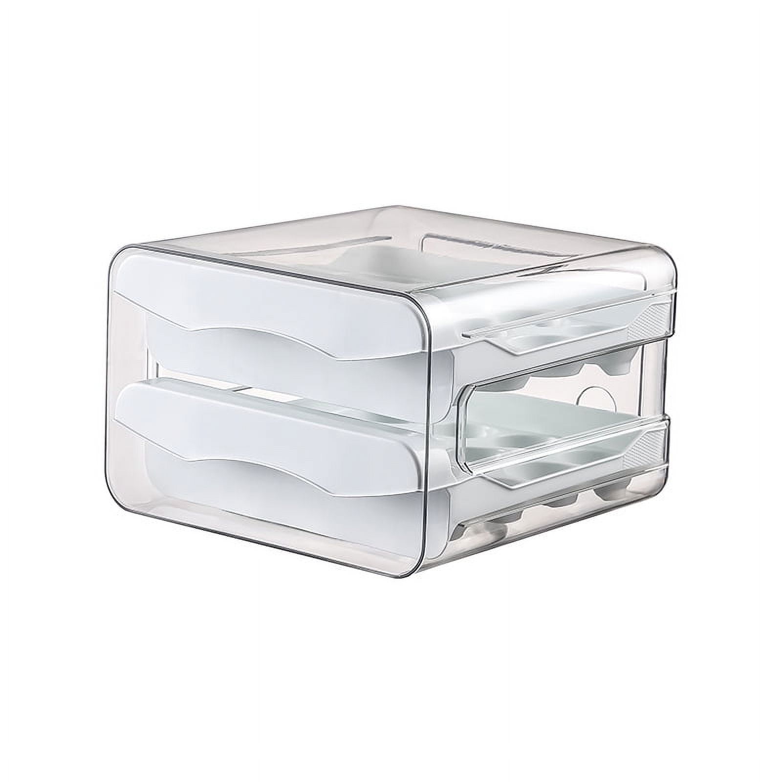 2-Tier Egg Storage Container for Refrigerator, Stackable Clear Plastic Egg Holder with Drawer, Holds 32 Eggs, Space Saving Fridge Organizer with Lid