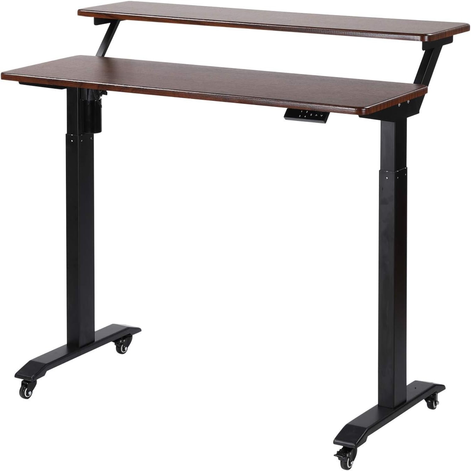  2 Tier Electric Height Adjustable Standing Desk with Wheels Electric