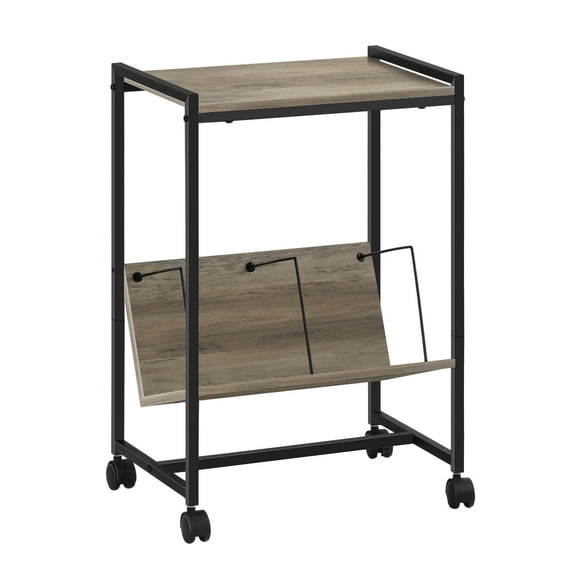 2-Tier End Table Record Player Stand with Wheels and Vinyl Storage Shelf, Gray