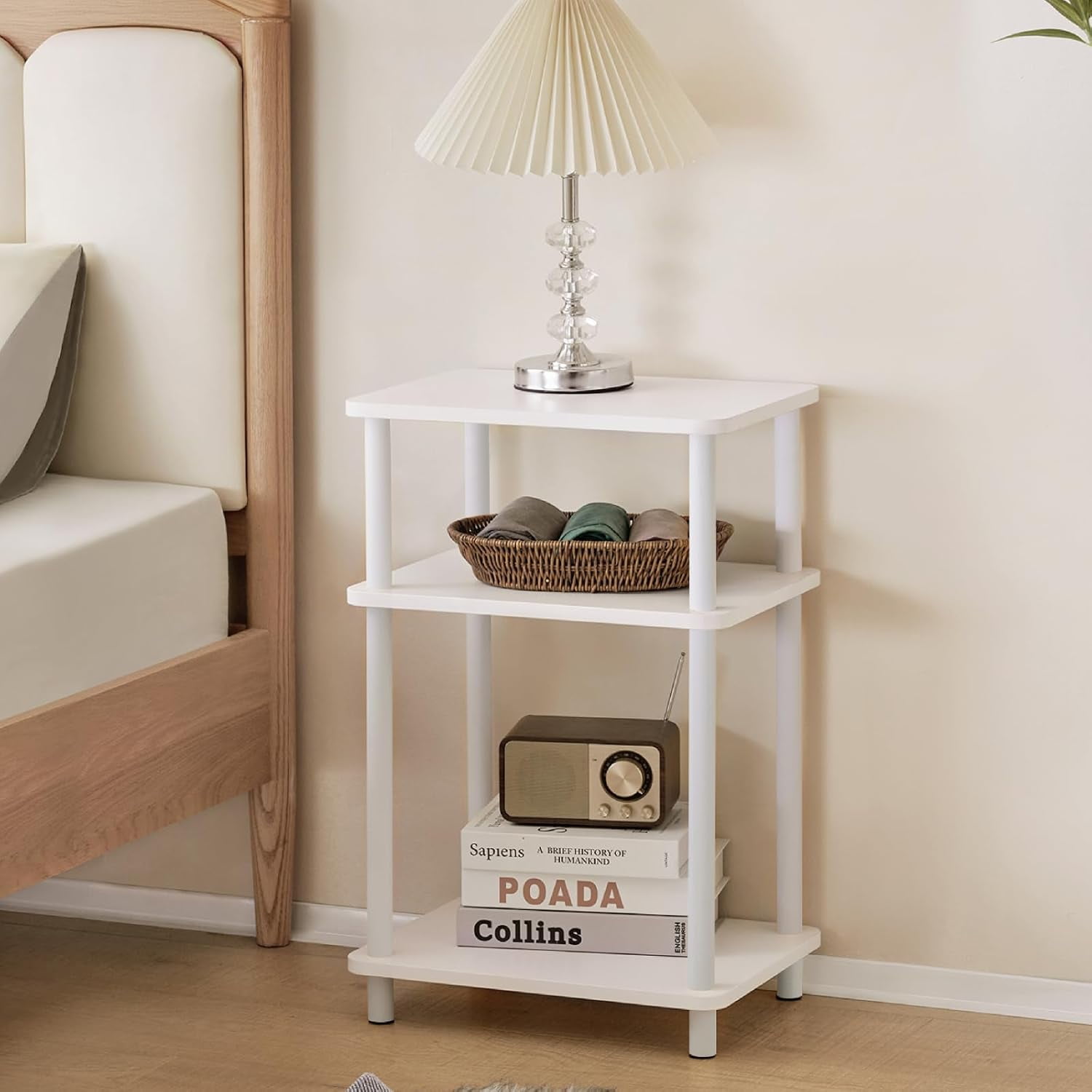 2 Tier End Table, Small Side Table with Solid Wood Legs, Boho Bedside ...