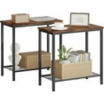 thumbnail image 1 of 2 Tier End Table, Sofa Side Table, Narrow Side Table with Storage, Slim Nightstand for Small Spaces, Metal Frame, for Living Room, Bedroom, Sofa Couch, Hall, Rustic Brown, 2 Set, 1 of 17