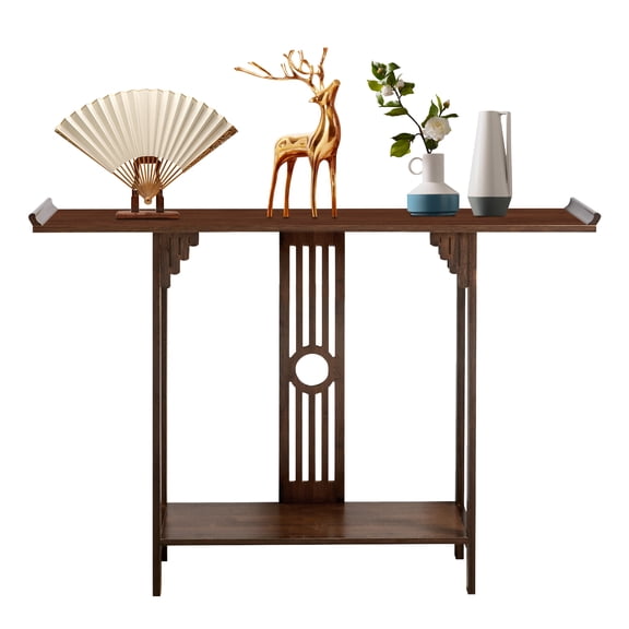 2-Tier Entryway Vintage Table Bamboo Storage Console Table Sofa Table End Table Plant Photo Displaying Shelf Vintage Storage Shelf Living Room Long Accent Sideboard (102*29*83cm)