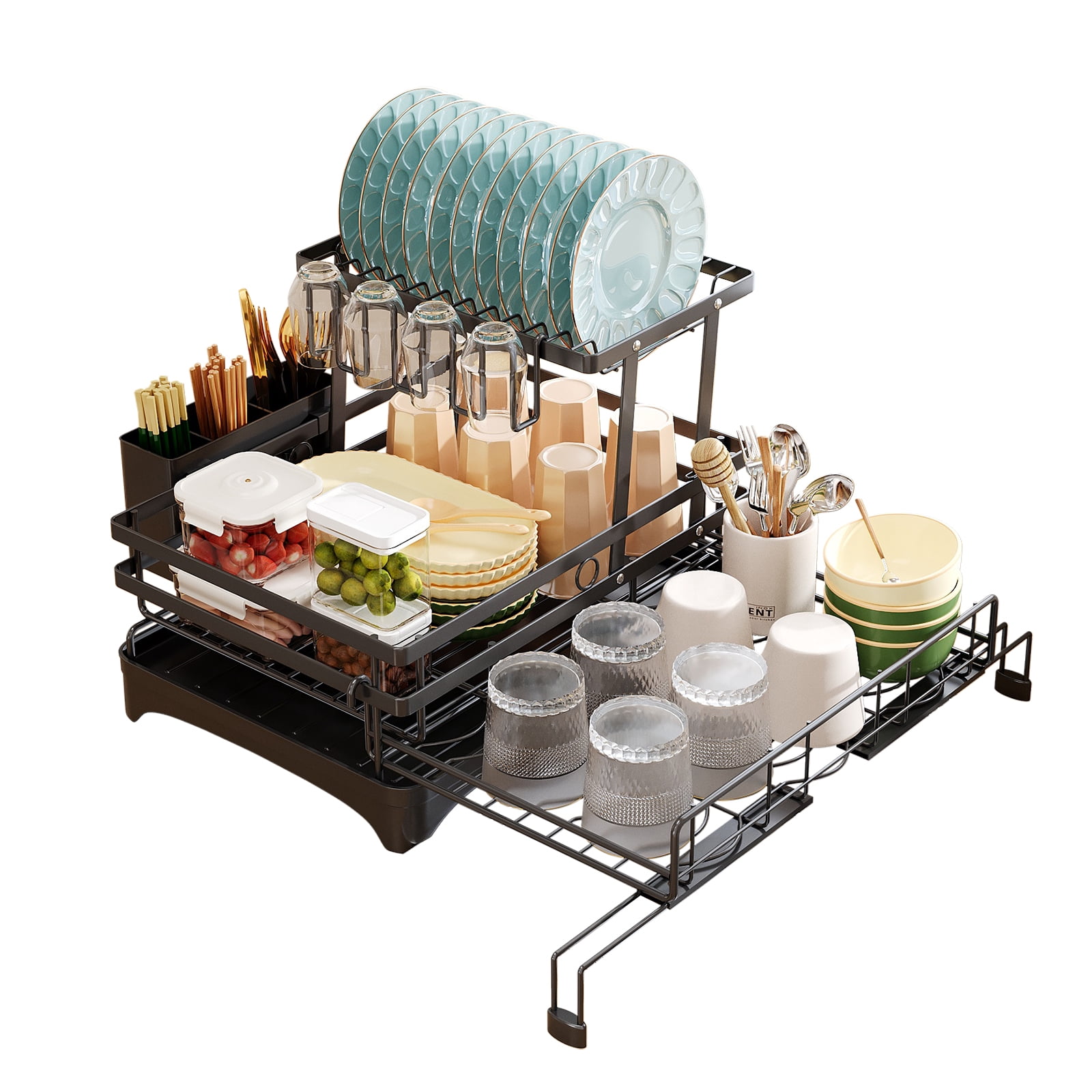 Dish Racks Only 2 Tier Expandable Dish Drying Rack, Carbon Steel Dish Rack With Drain ...