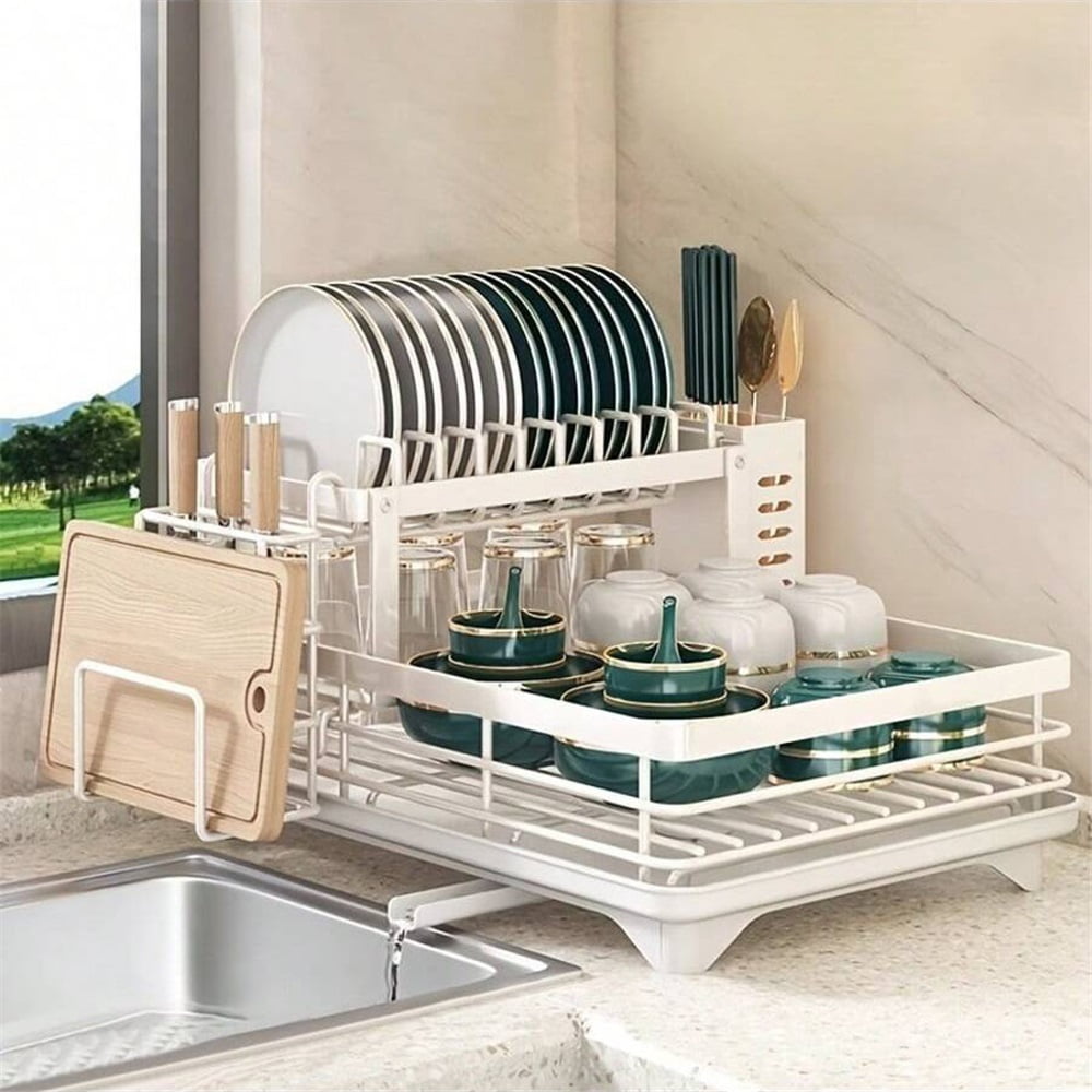 2-Tier Expandable Dish Drying Rack with Foldable Design and Upgraded ...